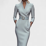 Mandarim - Vestido Preto Refinado com Cinto e Gola