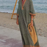 Luna · Vestido maxi de Mulher com estampado com decote em V