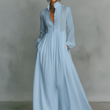 Sita | Vestido maxi em patchwork com gola alta e mangas longas