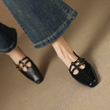 Ceyla | Sapatos planos Mary Jane de dupla alça com perfurações