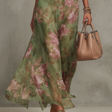 Serena | Robe Maxi Floral Verde com Decote Cruzado