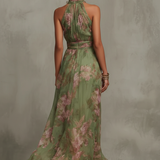 Serena | Robe Maxi Floral Verde com Decote Cruzado