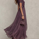 Flavia | Vestido longo violeta com decote em gota
