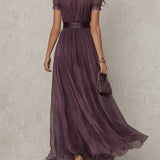 Flavia | Vestido longo violeta com decote em gota