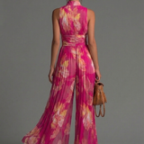 Leabella | Macacão Plissado Floral Fúcsia