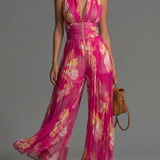 Leabella | Macacão Plissado Floral Fúcsia