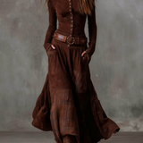 Élise | Vestido Maxi de Camurça com Cinto