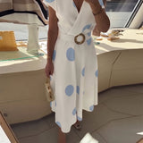 Lorena - Vestido midi para mulher com bolinhas e decote em V