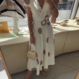 Lorena - Vestido midi para mulher com bolinhas e decote em V