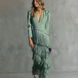 Chiara | Vestido elegante com mangas de franjas