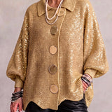Isadora | Cardigan Sobredimensionado com Gola e Grandes Botões Metálicos