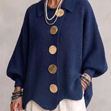 Isadora | Cardigan Sobredimensionado com Gola e Grandes Botões Metálicos