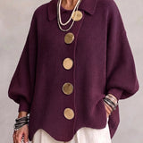 Isadora | Cardigan Sobredimensionado com Gola e Grandes Botões Metálicos