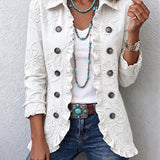 Camilla | Veste Boho-Chic Bordado Floral Marfim com Acabamentos Fruncidos