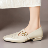 Marisol | Escarpin Mary Jane com dupla fivela em couro perfurado