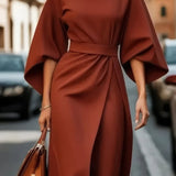 Margaret - Vestido de Mulher elegante com mangas lanterna e cinto